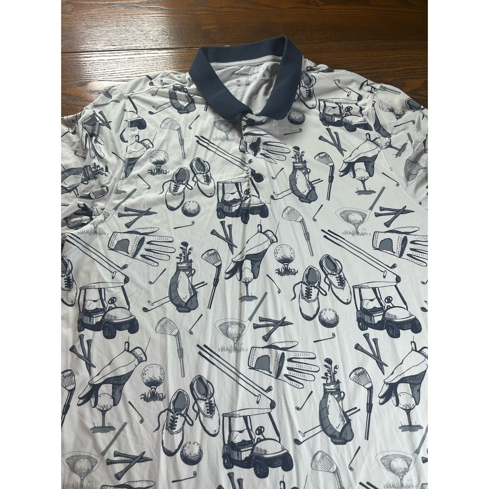 Abercrombie & Fitch Men Polo L White Graphic Golf Equipment Short Sleeve EUC